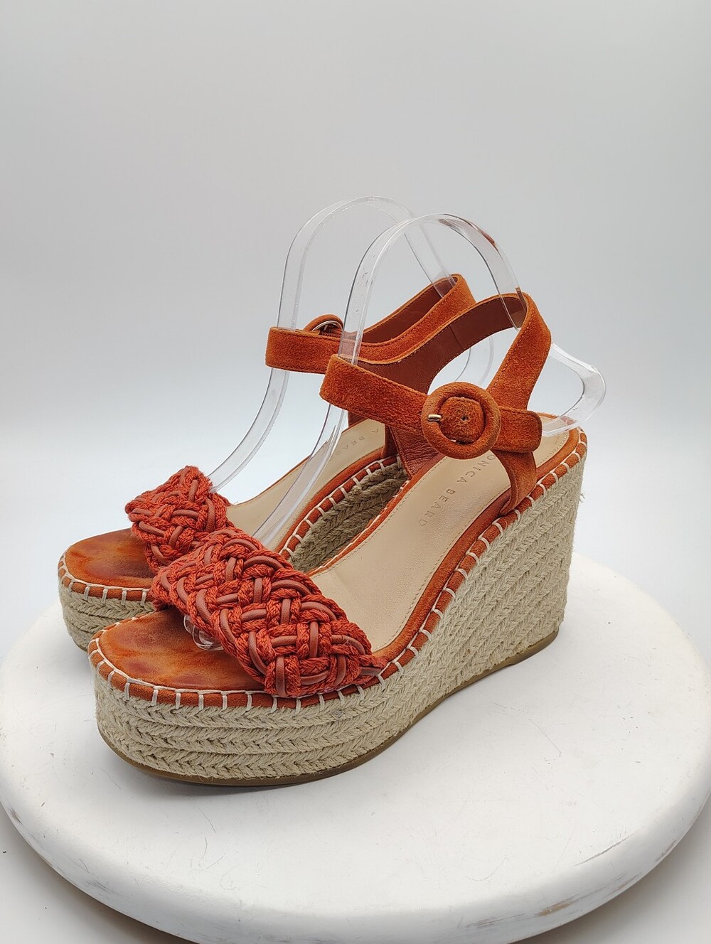 Veronica Beard Orange Braided Espadrille Wedge Sandals Size Woman's 8